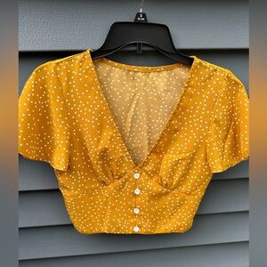 Yellow White Polka Dot Crop Top